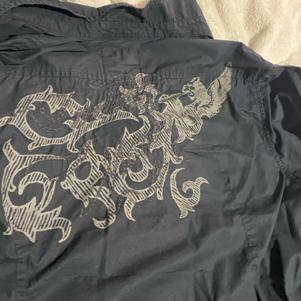 Guess Jeans black embroidered button down.